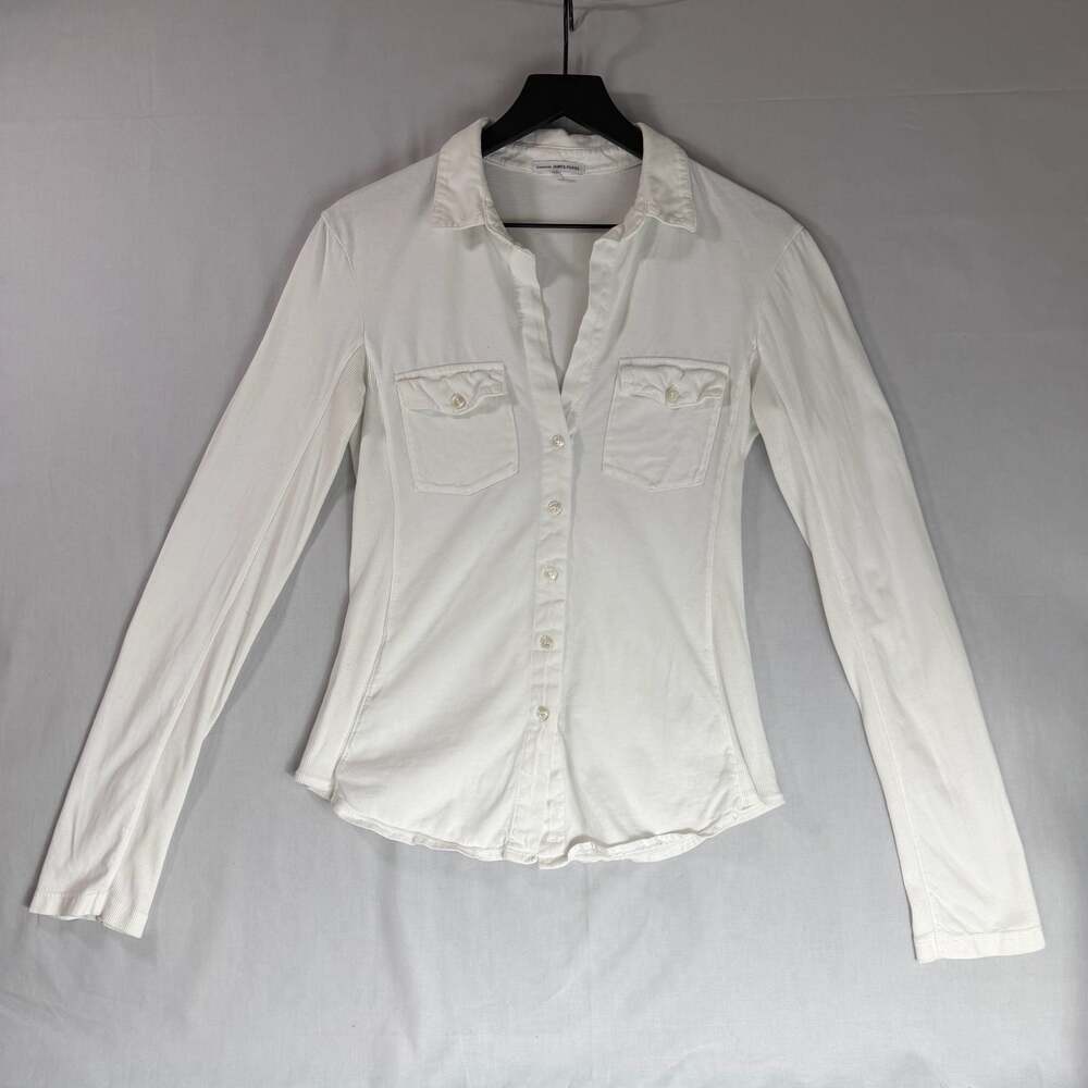 James Perse Womens White  Cotton Long Sleeve No Cuff Arm  Button Up Size 3
